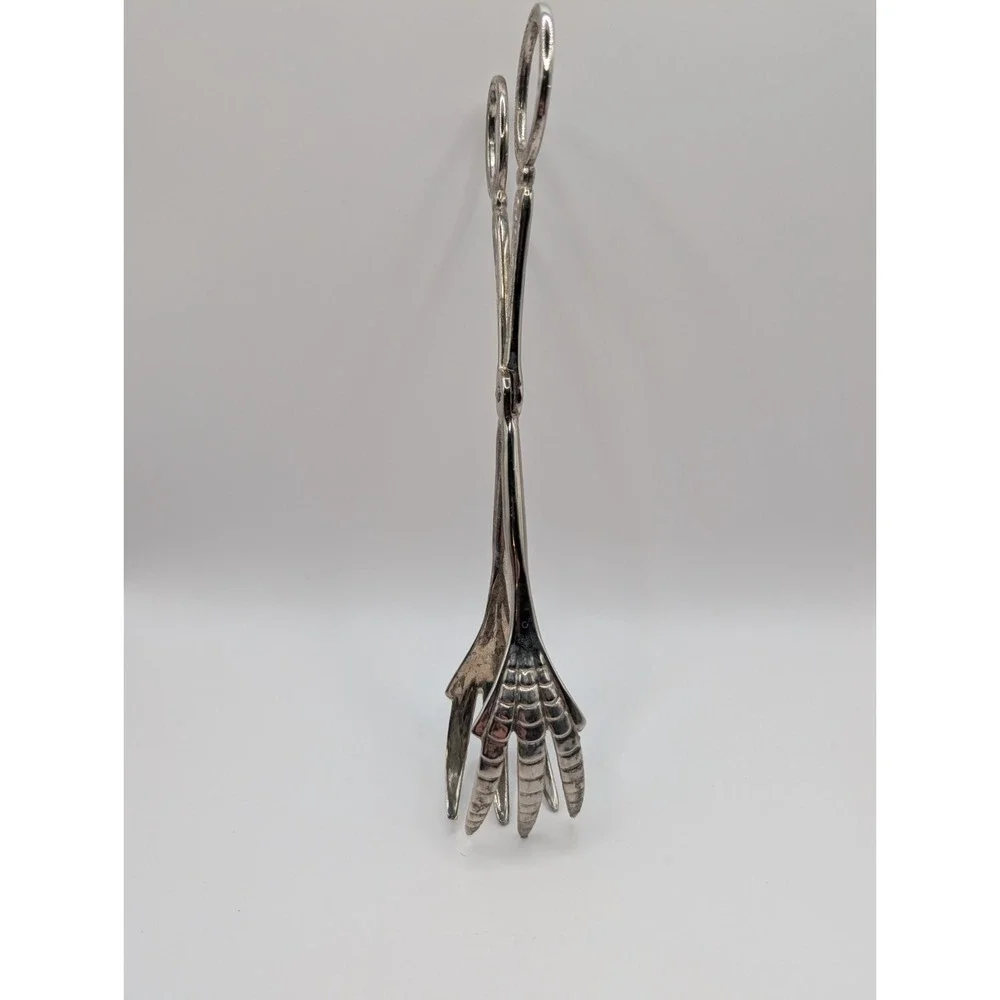 Vintage EP‎ Zinc Silverplate Scissor Tongs Ornate Scroll Handles Dramatic Claws